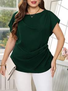 Reflora Plus Size Women Solid Color Casual Versatile Daily Wear Shirt - Dark Green - View 8