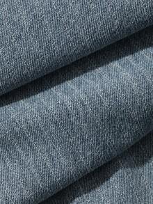 Livesso Denim Casuais Plissados de Cintura Alta com Listras de Algodão, Primavera e Verão - Lavagem clara - Visão 7