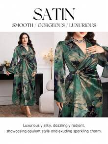 Modelyn Đầm tay dài thắt eo họa tiết hoa kim loại cỡ lớn cho nữ - Nhiều màu - Xem 3