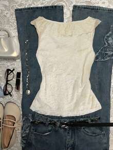Airaco Women's Summer Solid Color Lace Patchwork Front Tie Waist Camisole - Apricot - View 2