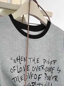 Resyla Áo thun nữ / Màu xám chuyển sắc / Áo thun nữ cổ tròn dáng rộng thoải mái / Mặc hàng ngày / Phong cách mùa xuân hè - Xám - Xem 3