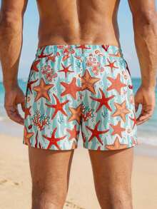 Manfinity RSRT Quần short đi biển nam kiểu dáng nghỉ dưỡng trên đảo, in hình sao biển, lót lụa sữa, quần bơi nam in hình ngôi sao, quần short đi biển nam, quần bơi nam đồng bộ, đồ đi biển nam cho kỳ nghỉ, đồ bơi nam họa tiết hoa, quần bơi hình sao biển. - Nhiều màu - Xem 3