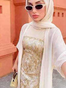 Elenzga 2025 Spring/Summer High-End Minimalist Blue Bandeau White Shawl Collar Dress - Yellow - View 4