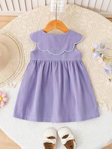 SHEIN Vintaside Kids 女嬰可愛田園簡約風高級刺繡圖案背心與A字無袖公主竹纖維洋裝，夏季 - 紫色 - 查看 2