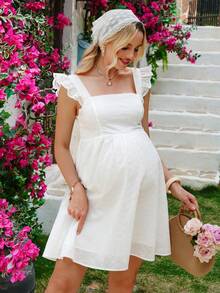 SHEIN Maternity Floral Lace Backless Dress For Summer - White - View 6