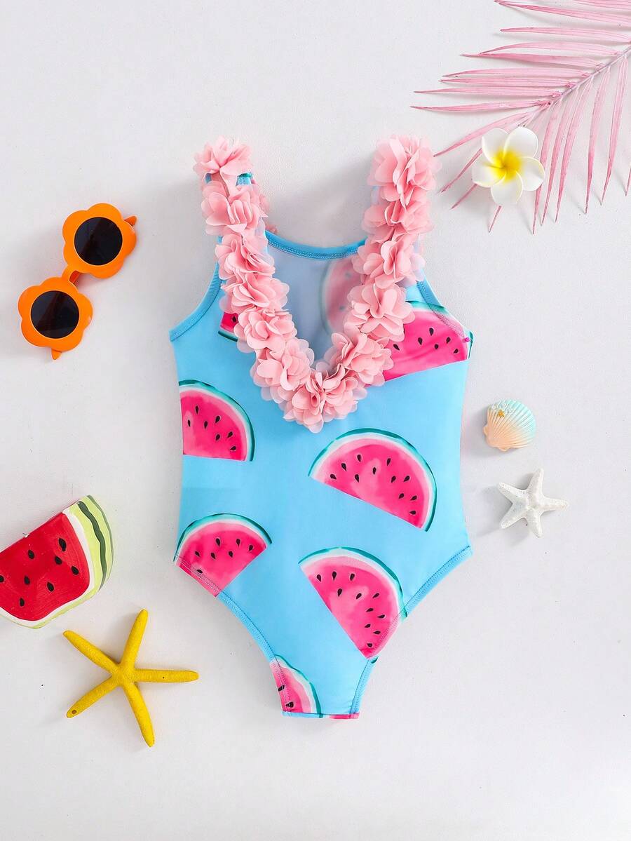 Emery Rose Kids Emery Rose Kids Áo tắm liền thân hở lưng in hình dưa hấu cho bé gái, áo tắm mùa hè in hình dưa hấu cho bé gái 3-4 tuổi, váy bơi cho bé gái, áo tắm liền thân cho bé gái, đồ đi biển cho bé gái. - Màu xanh lam - Xem 1