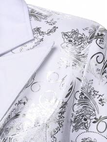 Manfinity AFTRDRK 男士箔印佩斯利花纹拼接双排扣西装外套 - 白色 - 查看 4