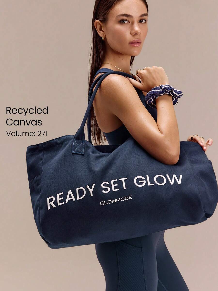 GLOWMODE Big Glow 27升侧袋大容量帆布手提包，适合健身房、工作室、旅行、度假、日常活动穿着 - 藏蓝色 - 查看 1