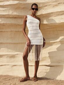 MAIJA Casual Ribbed Knit Long Sleeve Midi Fitted Sweater Dress - White - View 1