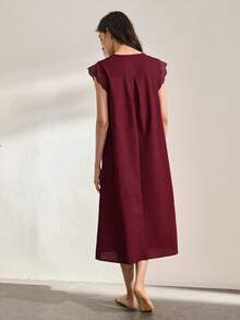 Ocili Váy ngủ nữ 100% cotton mềm mại và thoải mái với bèo nhún và nơ, kiểu dáng thanh lịch. - Màu Đỏ Sâu - Xem 7