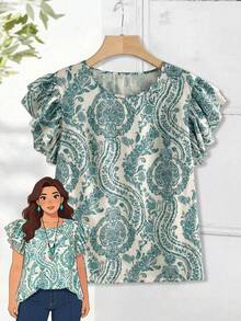 EMERY ROSE Áo kiểu nữ cỡ lớn in hoa, cổ tròn, tay bồng, dáng rộng. - Nhiều màu - Xem 3