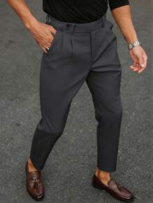 Manfinity Bizformal Men's Solid Color Pleated Casual Pants, Versatile For Everyday Wear, Formal - Dark Grey - View 7