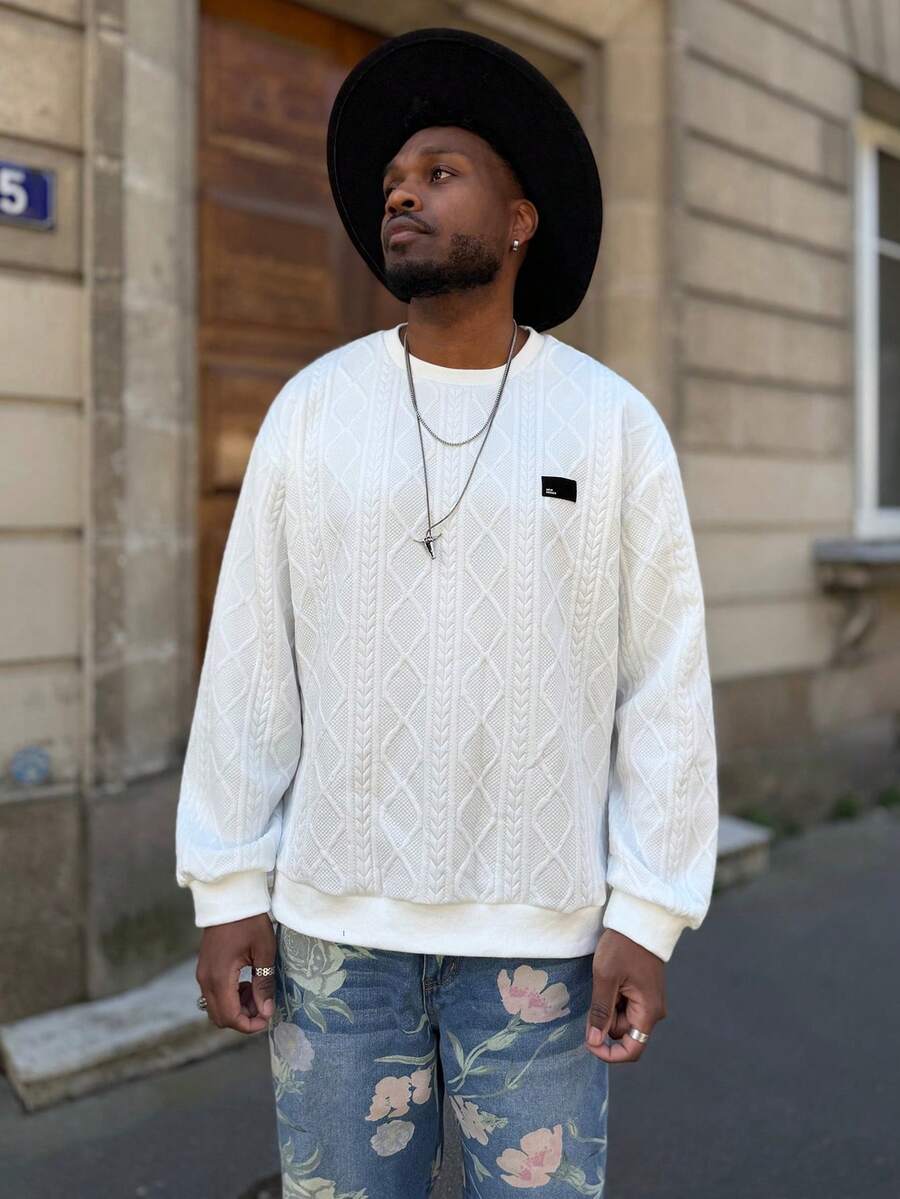 Heavens Edit 男士休闲宽松圆领长袖套头卫衣，秋季百搭 - 白色 - 查看 1