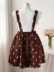 Sweetra Plus Size Women Cute Sweet Casual Vacation Red Ditsy Floral Sleeveless Dress - Coffee Brown - View 2