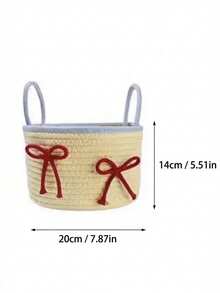 Joivida 1Pc/2Pcs Large Capacity Portable Storage Basket,Cute Desktop Storage Box, Woven Storage Basket With Bow And Cotton Rope, Simple Storage Basket - Multicolor - View 3