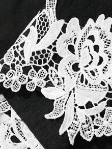 Livesso 女士弹力腰带撞色蕾丝阔腿宽松裤 - 黑色 - 查看 8