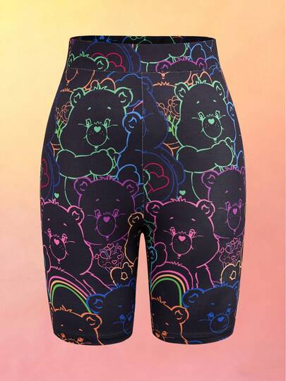 SHEIN X Care Bears Quần legging nữ in hình hoạt hình, cạp chun.
