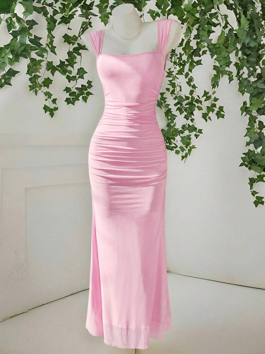 SHEIN EZwear 夏季可爱粉色迷你休闲连衣裙,适合女性 - 粉色 - 查看 1