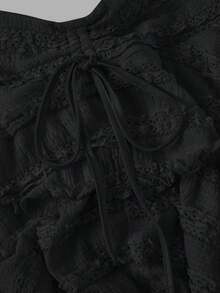 SHEIN MOD Drawstring And Fold Detail Solid Color Cake Skirt - Black - View 5