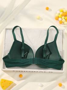 SHEIN 女士简约纯色钢圈文胸 - 墨綠色 - 查看 2