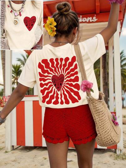 DrmWander Áo thun họa tiết cỡ lớn, Áo thun tay ngắn phong cách đường phố, Áo mùa hè dễ thương