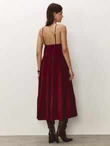 Solid Ruffle Hem Cami Dress - Burgundy - View 2