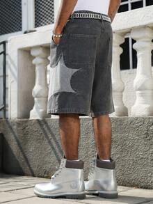 Manfinity EMRG Men's Casual Distressed Dark Grey Denim Shorts - Dark Grey - View 3