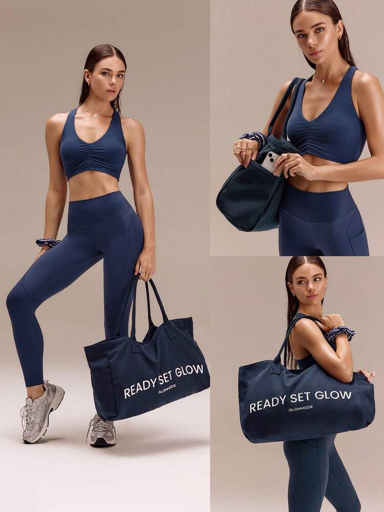 Big Glow 27L Side Pockets Large Storage Capacity Canvas Tote Bag Gym Studio Travel Vacation Holiday Daily Active Wear
