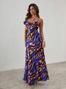 SHEIN ICON Đầm mùa hè gợi cảm dành cho nữ, kiểu dáng đi biển, họa tiết nhuộm tie-dye toàn thân, cổ xếp ly, lưng chéo, dây mảnh. - Nhiều màu - Xem 5