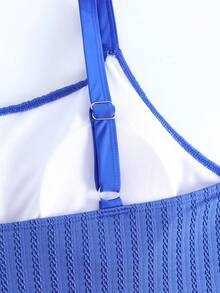 Swim Vcay 大码女士连体泳衣，采用舒适纯色面料，适合夏季海滩度假。新款女士泳装，连体比基尼，女士连体泳衣，女士全包覆泳衣。 - 寶藍色 - 查看 4
