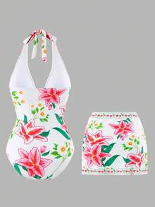 Swim Oasis 2026春夏大码连体泳衣，植物印花简约设计，女士款 - 彩色 - 查看 2