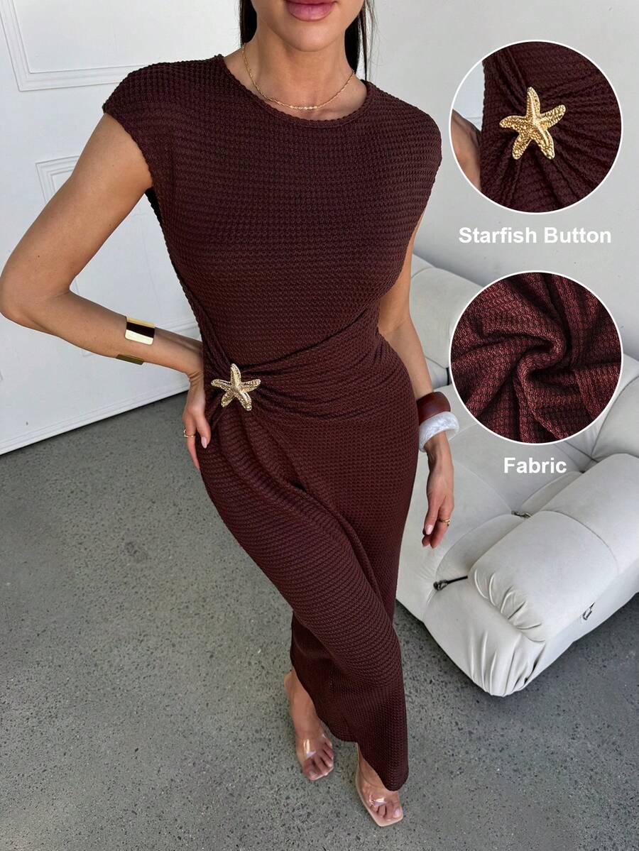 SHEIN Lavishia Women's Elegant Vacation Wrap Dress, Comfortable & Fashionable,Summer Dresses For Women - Brown - View 1