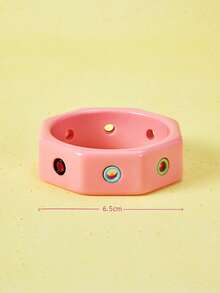 Popjeli Color Irregular Smudge Elastic Open Resin Bracelet, Fashion Versatile Stacked Wearing Bracelet, Y2K/Cute/Colorful/Fashion, Suitable For Mom/Lady/Girl/Mother, Summer/Beach/Prom/Party/Vacation/Travel, Pink, Heart Shaped Color Random - Multicolor - View 9