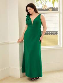 MOTF PREMIUM PLUS SIZE WOMEN SPRING/SUMMER BOW DECOR SLEEVELESS WAIST CINCHED PARTY DRESS - Green - View 4