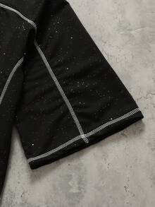 ROMWE MEN Essentials Camiseta de manga 3/4 para hombres con parches de lentejuelas y costuras de contraste - Negro - Ver 4