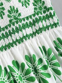 Sunnyshic Summer Lace-Up Vacation Party Floral Retro Delicate Spaghetti Strap Green Luxurious Sweet Cool Fashion Slim Sexy Women Dress - Green - View 6