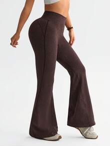 Dewbera Dewbera 1pc Coffee Brown Seamless Sports Leggings, Soft & Comfortable Fit, Suitable For Workout, Running, Casual, Yoga - Coffee Brown - View 9