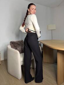 Abrilcols 女式纯色低腰休闲裤 - 黑色 - 查看 4