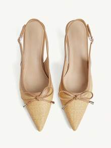 CUCCOO CHICEST Women Shoes French Straw Pointed Heels Temperament Commuter - Apricot - View 3