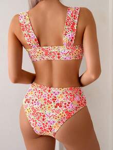 Swim Mod Springbreak Women's Summer New Random Ditsy Floral V-Neck Spaghetti Strap Sweet Floral Pattern Bikini Set - Multicolor - View 2