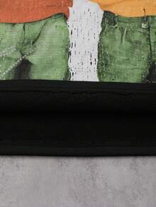 ROMWE MEN Street Life Men's Patchwork Contrast Color Print Loose T-Shirt, Retro Street Style - Black - View 4