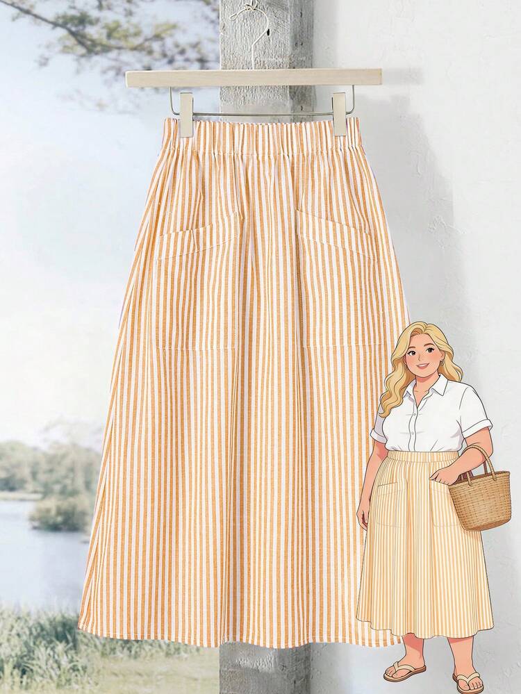 Plus Size Casual Striped Skirt