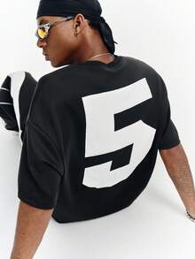PAVTROS Camiseta deportiva para hombre con gráfico de número bordado y estilo urbano - Negro - Ver 8
