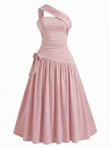 Elegante vestido formal de lujo de alta gama con hombros descubiertos, cintura ajustada y largo, adecuado para adolescentes - Rosa - Ver 4