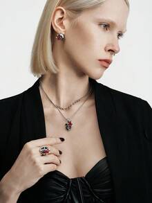 MortiRose Silberne Rose Schädel Ohrstecker Damen Dark Hip-Hop Stil Ohrringe Nische Temperament Hochwertiger Ring, Goth/Gothic/Punk/Grunge/Dark Gothic, Streetwear, Sommer/Festival/Abschlussball/Party, Vintage, Schwarz - Silber - Übersicht 5