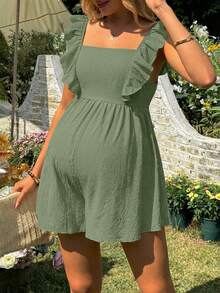 SHEIN Women's Casual Holiday Backless Bow Tie Strap Ruffle Hem Short Jumpsuit, Maternity - Mint Green - View 6