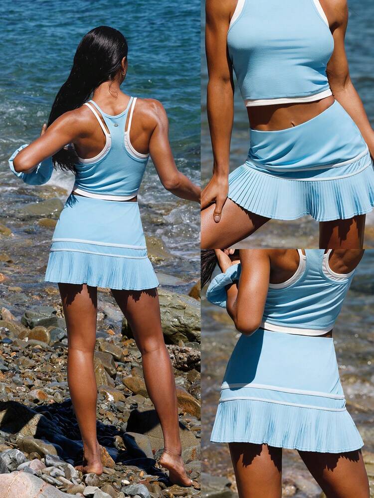 FeatherFit™-Air Easy Serve Lightweight Buttery-Soft Quick-Dry Sweat-Wicking Sports Bra & Built-In Shorts Pleated Mini Tennis Skirt Light Support Low Impact Tennis Golf Pickleball Daily Casual Wear