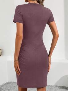 Easowa 夏季音樂會黑色短袖T恤貼身女裝連衣裙 - 淡紫色 - 查看 6