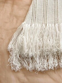 Soleia Đầm ngắn ôm sát dáng vỏ sò, viền tua rua, dây mảnh, phong cách Bohemian, Boho, thích hợp cho kỳ nghỉ, hẹn hò ngày Valentine, mùa xuân/hè. - Màu be - Xem 4