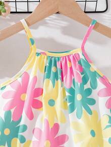 SHEIN Playful Pals 女婴可爱甜美无袖A字连衣裙，宽松休闲荷叶边下摆，活泼俏皮，适合夏季外出、海滩和日常穿着。 - 彩色 - 查看 6